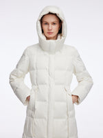 Drawstring Adjustable Waist Hooded Long Goose Down Coat GOELIA