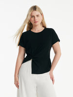 Acetate Waist Twist Asymmetric Hem Women Knit Top GOELIA