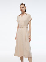 100% Acetate V-Neck Women Maxi Dress With Belt GOELIA