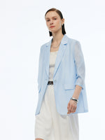 Tencel Linen Blend 3/4 Sleeves Women Blazer GOELIA