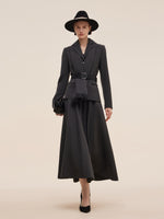 Worsted Wool Blend Women Blazer With Fringe Scarf And Belt GOELIA