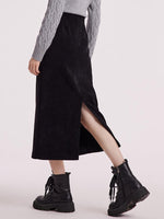Black Straight Knitted Slit Women Skirt GOELIA