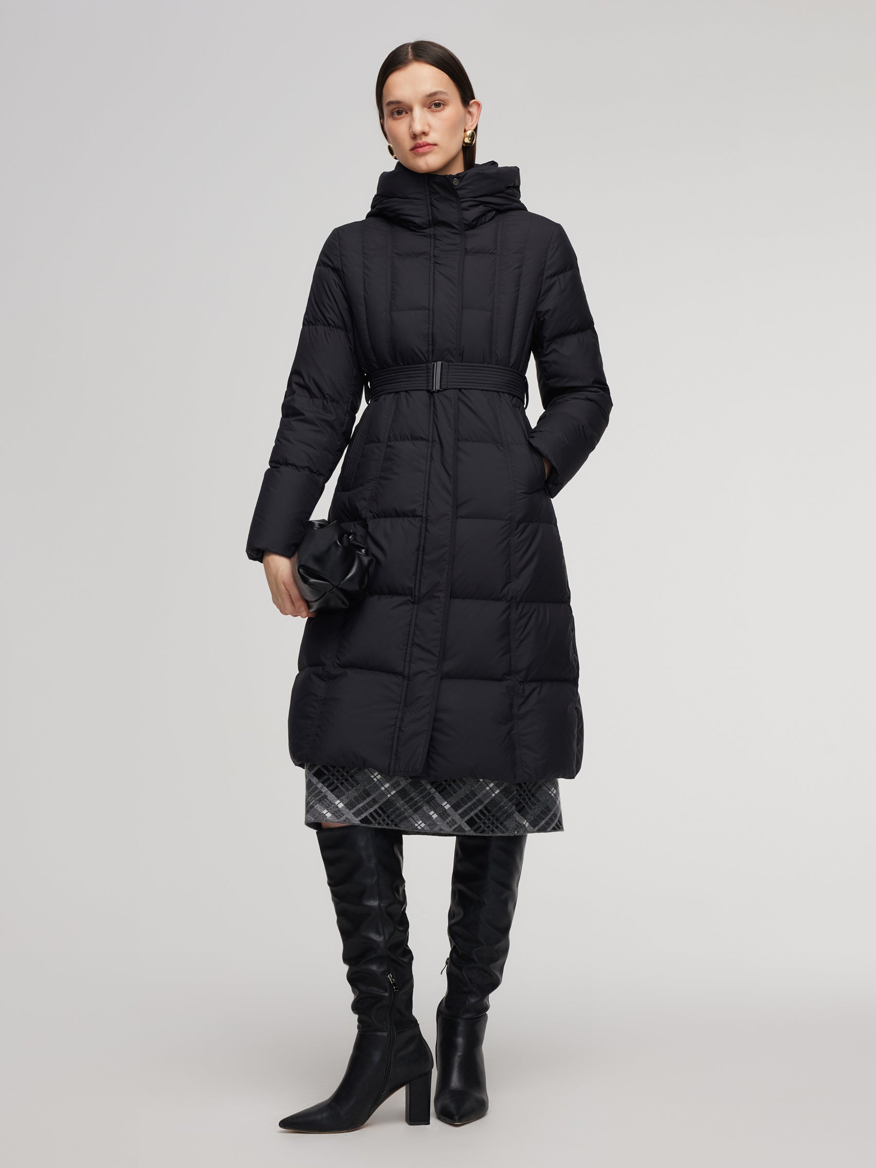 Windproof Hooded Goose Down Coat With Belt GOELIA