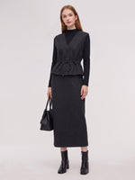 [Preview] Vest & Knit Top & Skirt Three-Piece Set With Belt GOELIA