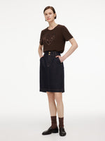 100% Cotton Denim Women Midi Skirt GOELIA