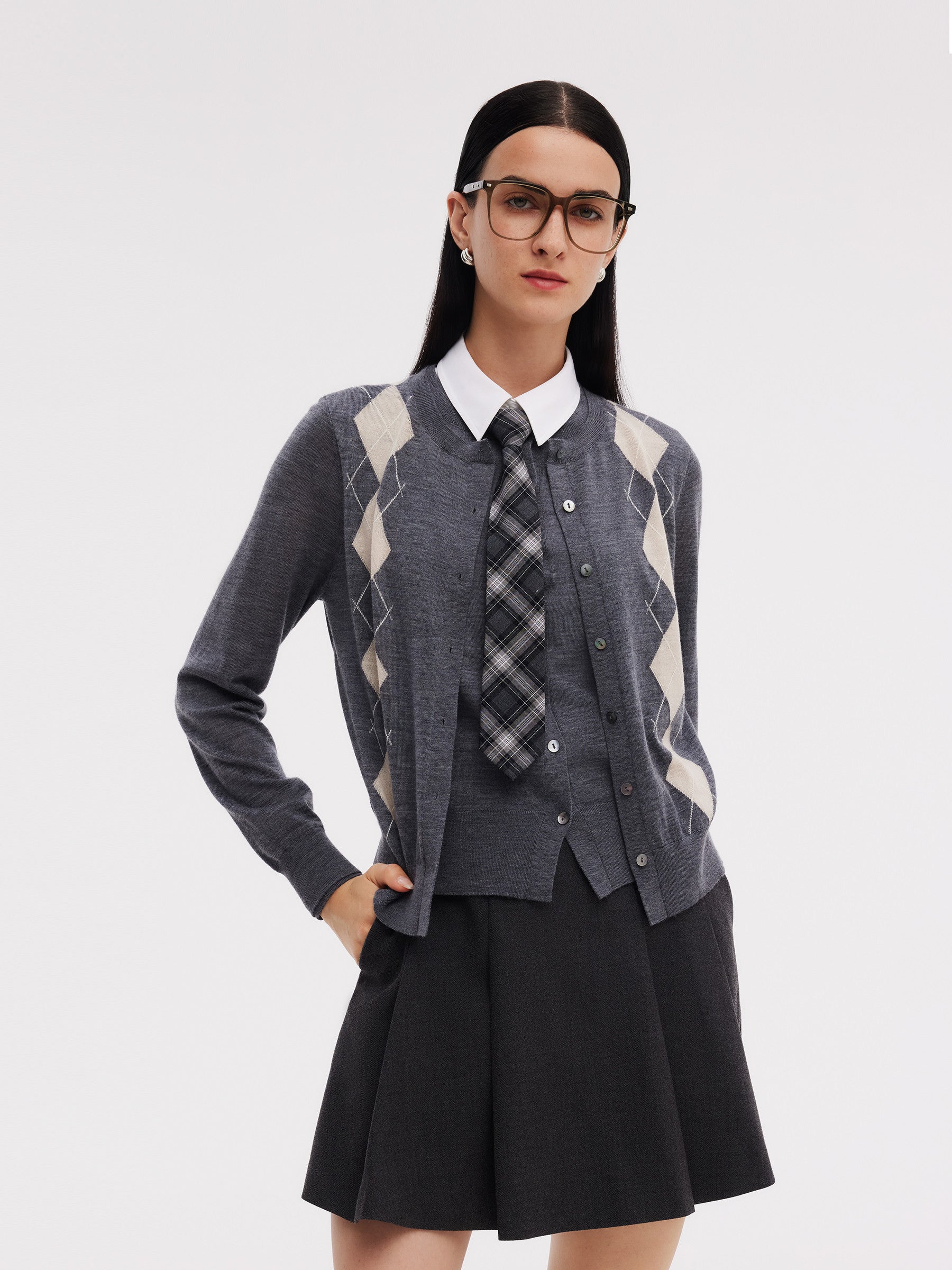 100% Machine Washable Wool Faux Two-Piece Women Cardigan GOELIA