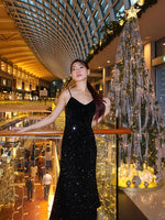 Velvet Sequins Women Strap Midi Dress GOELIA