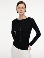 [Preview] Wool Blend Women Knit Top With Detachable Lariat Necklace GOELIA