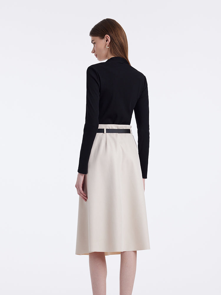 V-Neck Slim Knit Top And Half Skirt Vintage Two-Piece Set With Leather Belt GOELIA