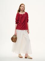 Tencel Blend Embroidered Square Neck Women Blouse GOELIA