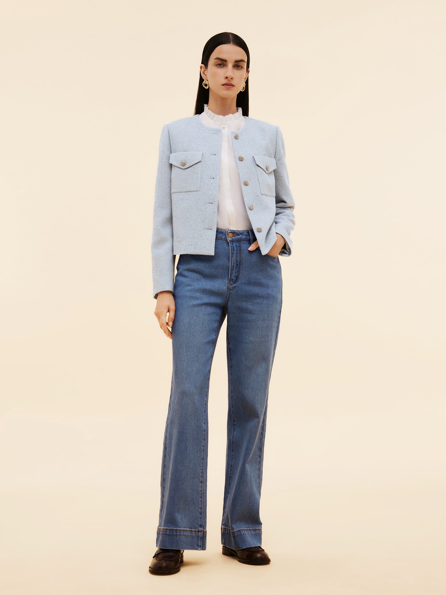 Acetate Blend Sequins Women Crop Jacket GOELIA