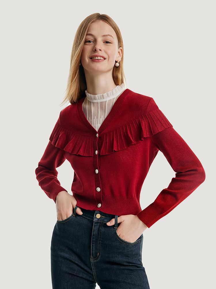 Tencel And Woolen Ruffle Cardigan GOELIA