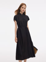 18MM Xiang Yun Silk A-Line Women Self-Tie Belt Midi Dress GOELIA