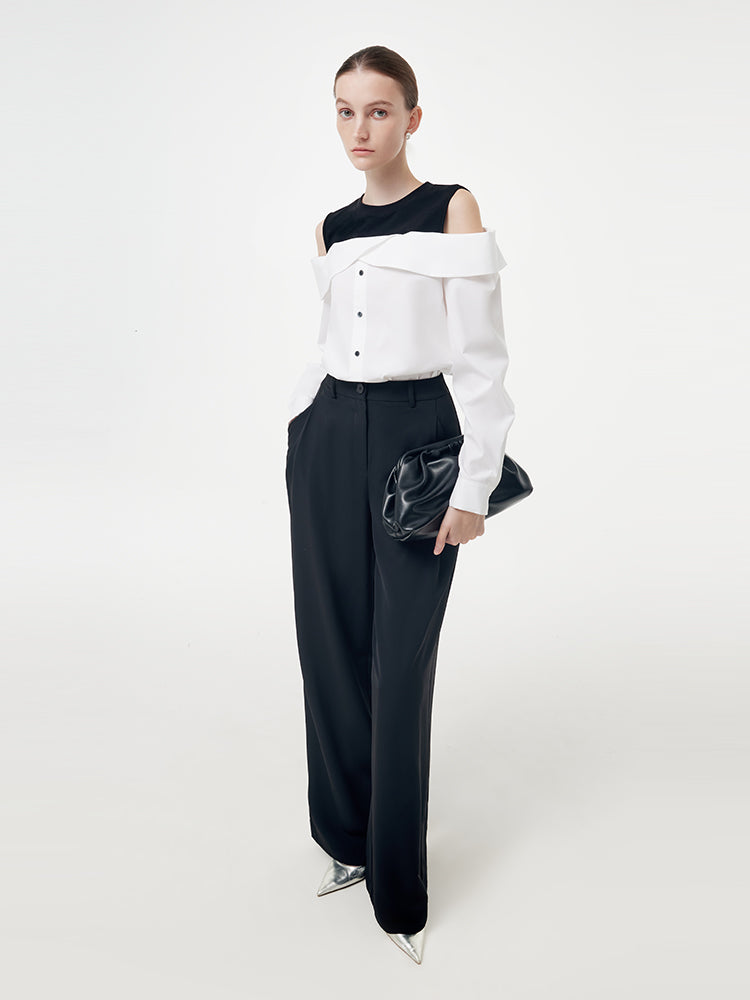 Cold Shoulder Color Block Women Shirt GOELIA