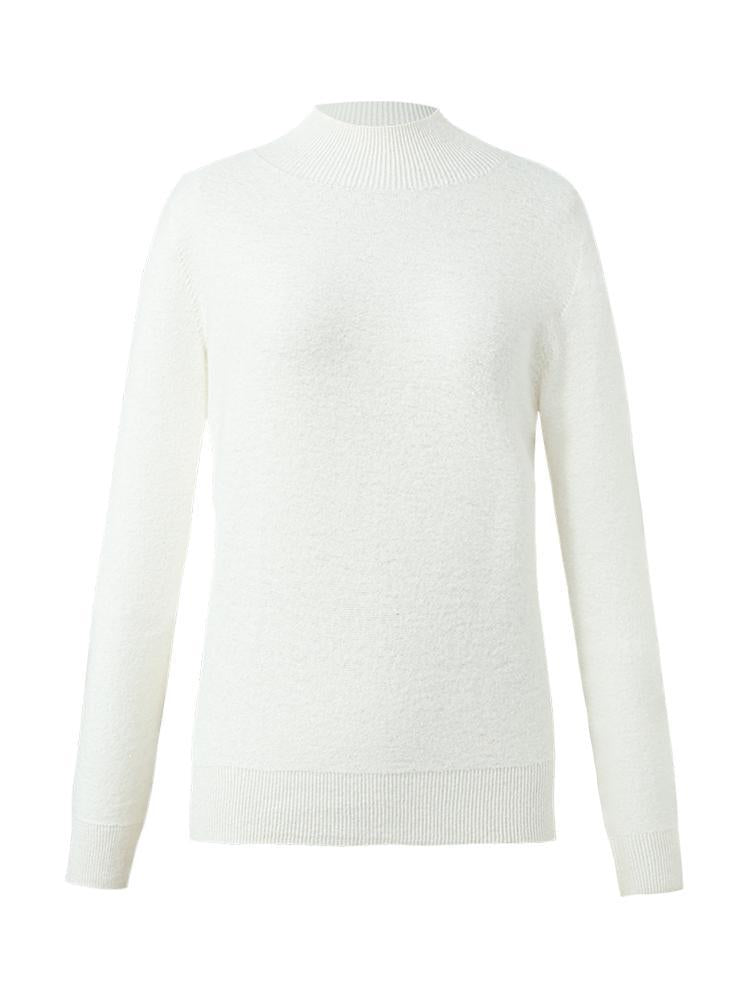 White Wool Sequins Seamless Mock Neck Women Sweater GOELIA