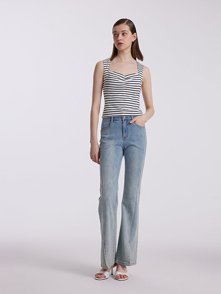 Striped Knitted Camisole With Detachable Bra Pads GOELIA