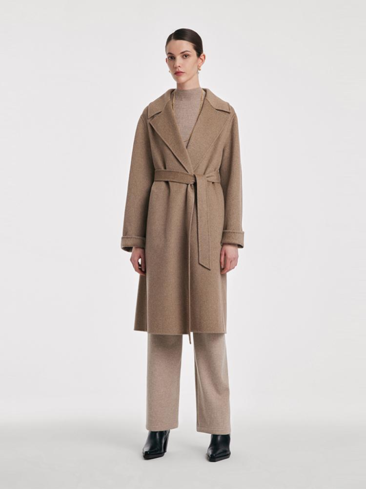 Cashmere Lapel Women Coat With Belt GOELIA