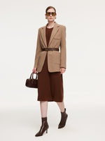 Tencel Wool Blend Women Midi Dress With Leather Belt GOELIA