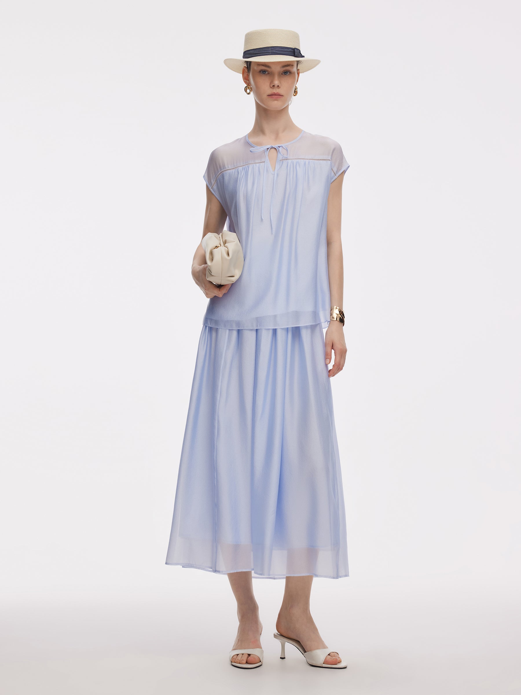 Loose Fit Cap Sleeve Top And A-Line Skirt Two-Piece Set GOELIA