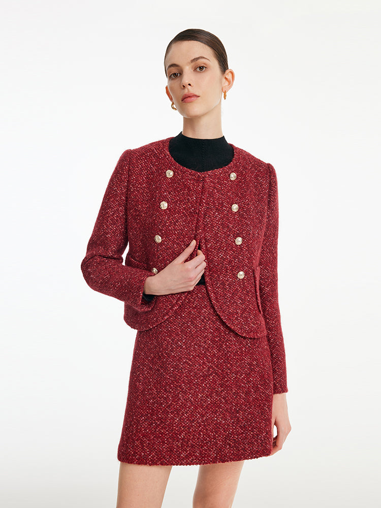 Red Double-Breasted Tweed Crop Women Jacket GOELIA