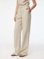 100% Linen Women Straight Leg Pants With Belt GOELIA