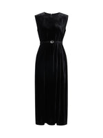 Mulberry Silk Blend Velvet Women Sleeveless Maxi Dress With Belt GOELIA