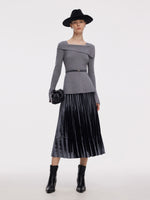 Knit Top And Pleated Skirt Two-Piece Set GOELIA