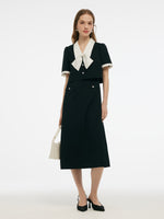 Faux Two-Piece Women Midi Dress With Detachable Bowknot GOELIA