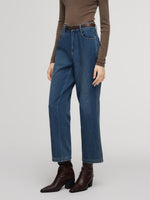 100% Cotton Denim Fleece Lined Women Straight Ankle Length Jeans GOELIA