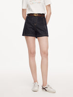 [Preview] 100% Cotton Denim Slimming Seamed Women Shorts With Belt GOELIA