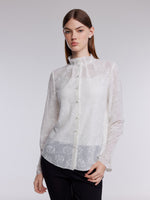 Jacquard Ruffle Collar Women Knit Shirt With Camisole GOELIA