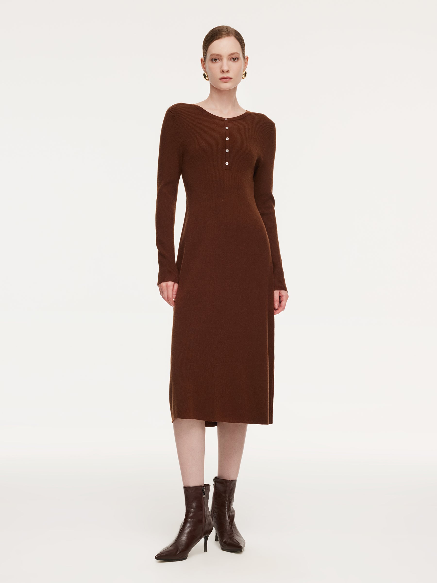 Tencel Wool Blend Women Midi Dress With Leather Belt GOELIA