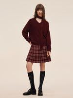 Wool Blend Women V-Neck Knit Top With Ribbon GOELIA