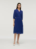V-Neck Pleated Lace Up Wrap Midi Dress GOELIA