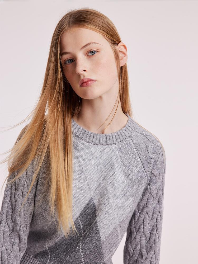 Grey Wool Jacquard Sweater GOELIA