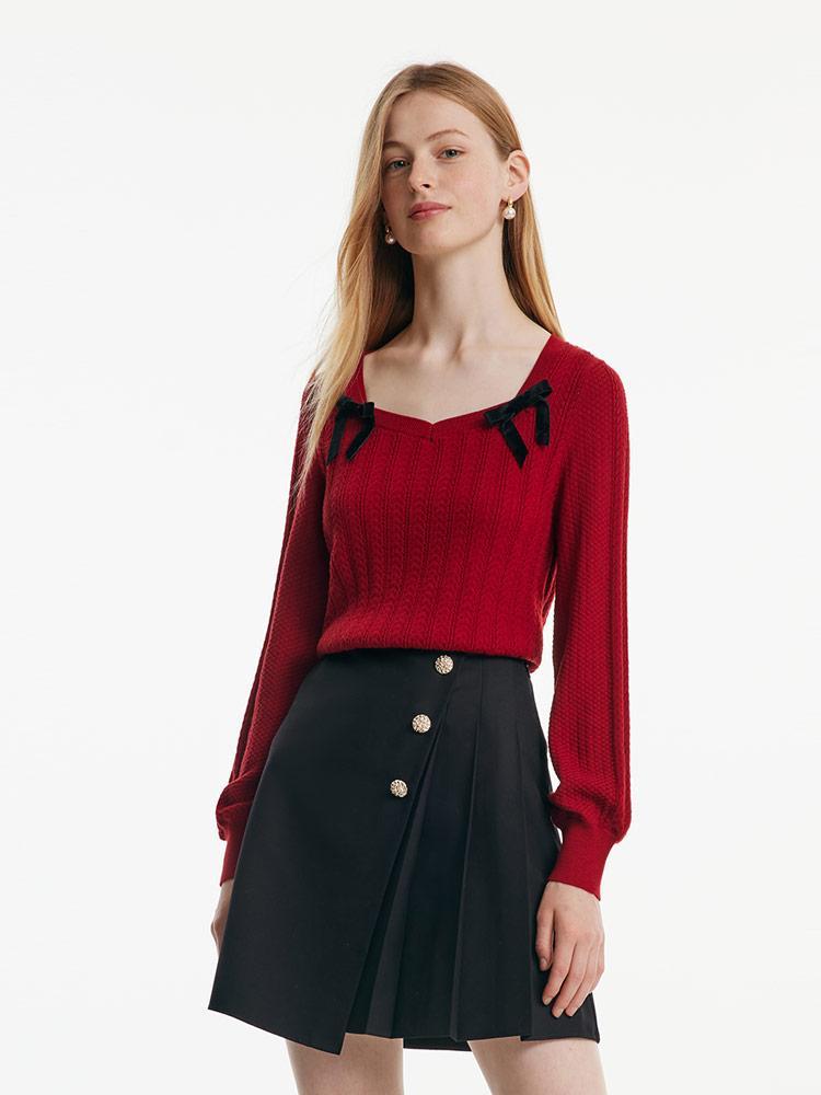 Tencel And Woolen Sweater With Detachable Bowknots – GOELIA