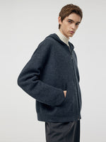 100% Brushed Wool Zip-Up Unisex Hoodie GOELIA