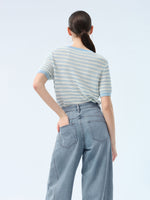 Lyocell Blend Blue And White Stripe Women Knit Top GOELIA