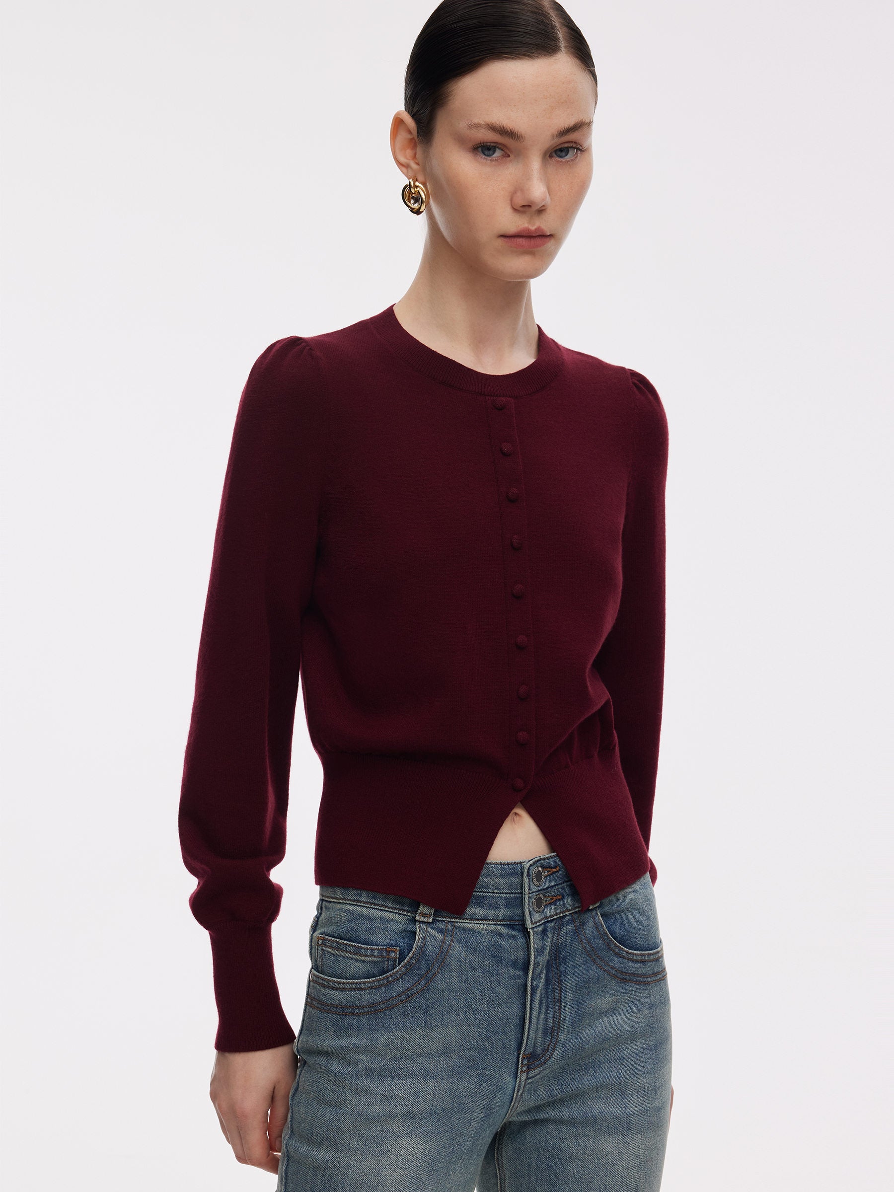 [Preview] Lyocell Blend Women Puff Long Sleeve Knit Top GOELIA