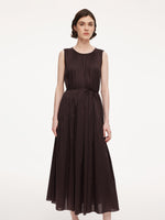 Cotton Blend A-line Women Sleeveless Maxi Dress With Self-Tie Belt GOELIA