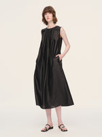 12MM Gambiered Canton Gauze Reversible Women Sleeveless Maxi Dress GOELIA