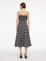 [Preview] Plaid Fringed Hem Strap Dress And Cardigan Two-Piece Set GOELIA