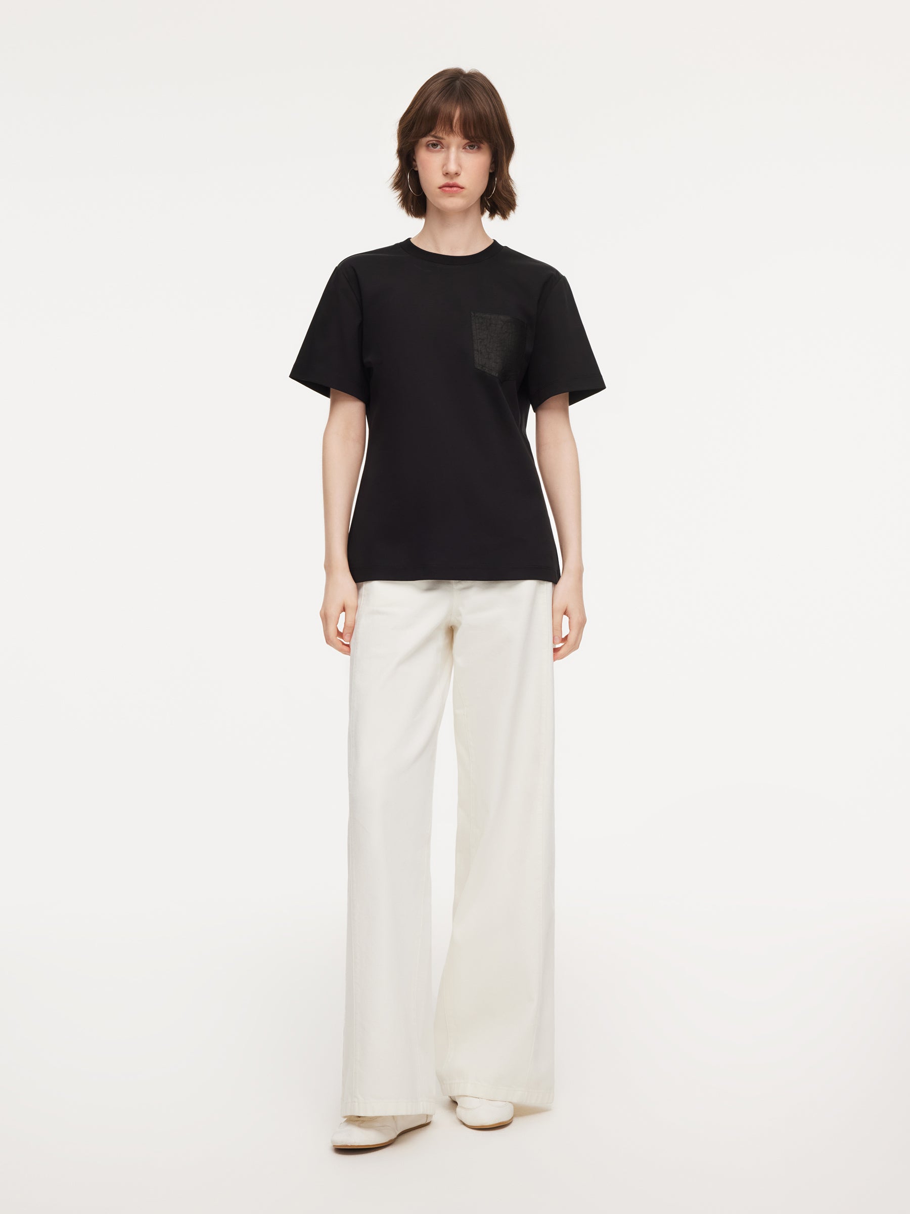 100% Cotton Women T-Shirt With 18MM Gambiered Canton Gauze Pocket GOELIA