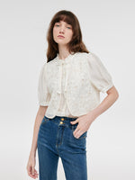 New Chinese-Style Lace Sequins Patchwork Women Blouse GOELIA