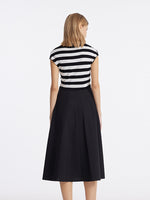 Tencel Striped Patchwork Women Midi Dress GOELIA