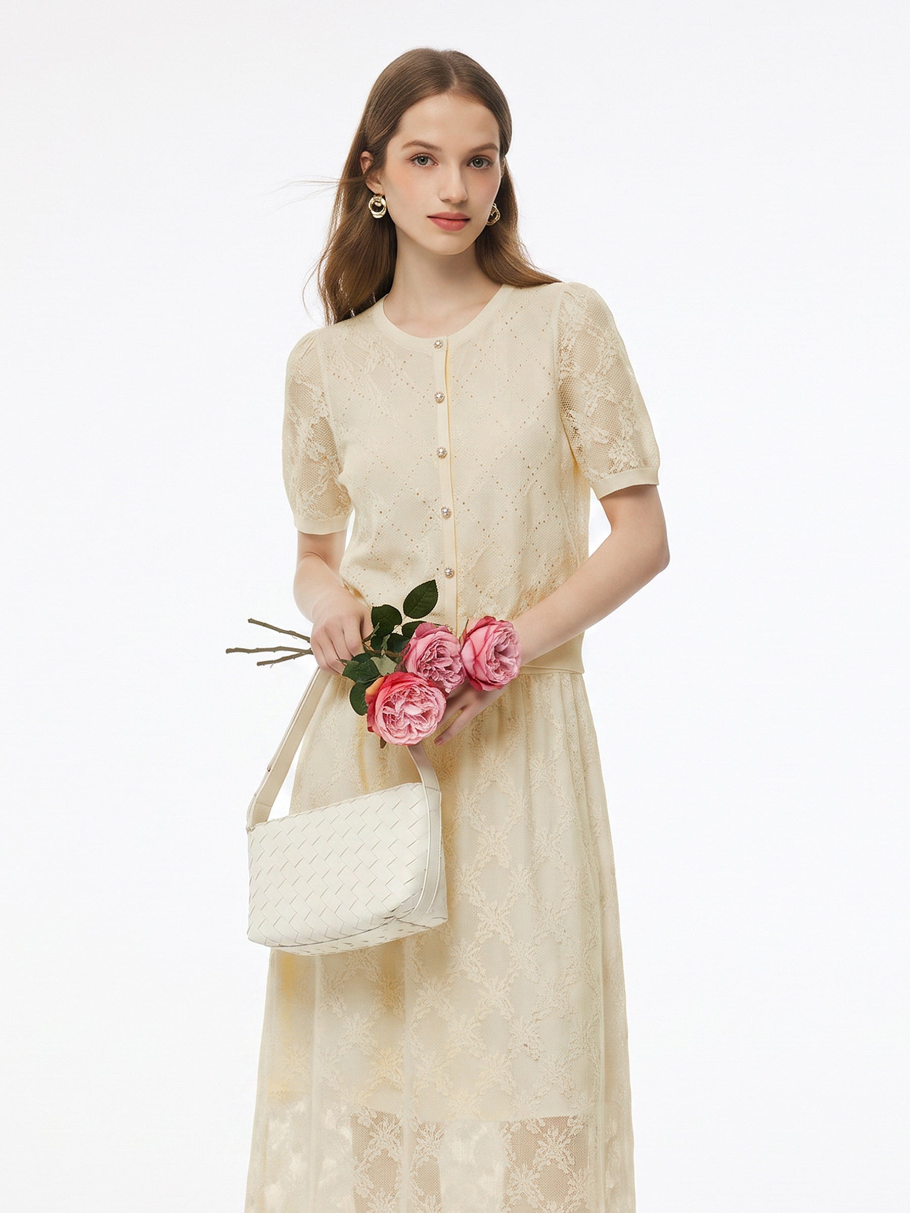 Crewneck Knit Top And A-Line Skirt Two-Piece Set GOELIA