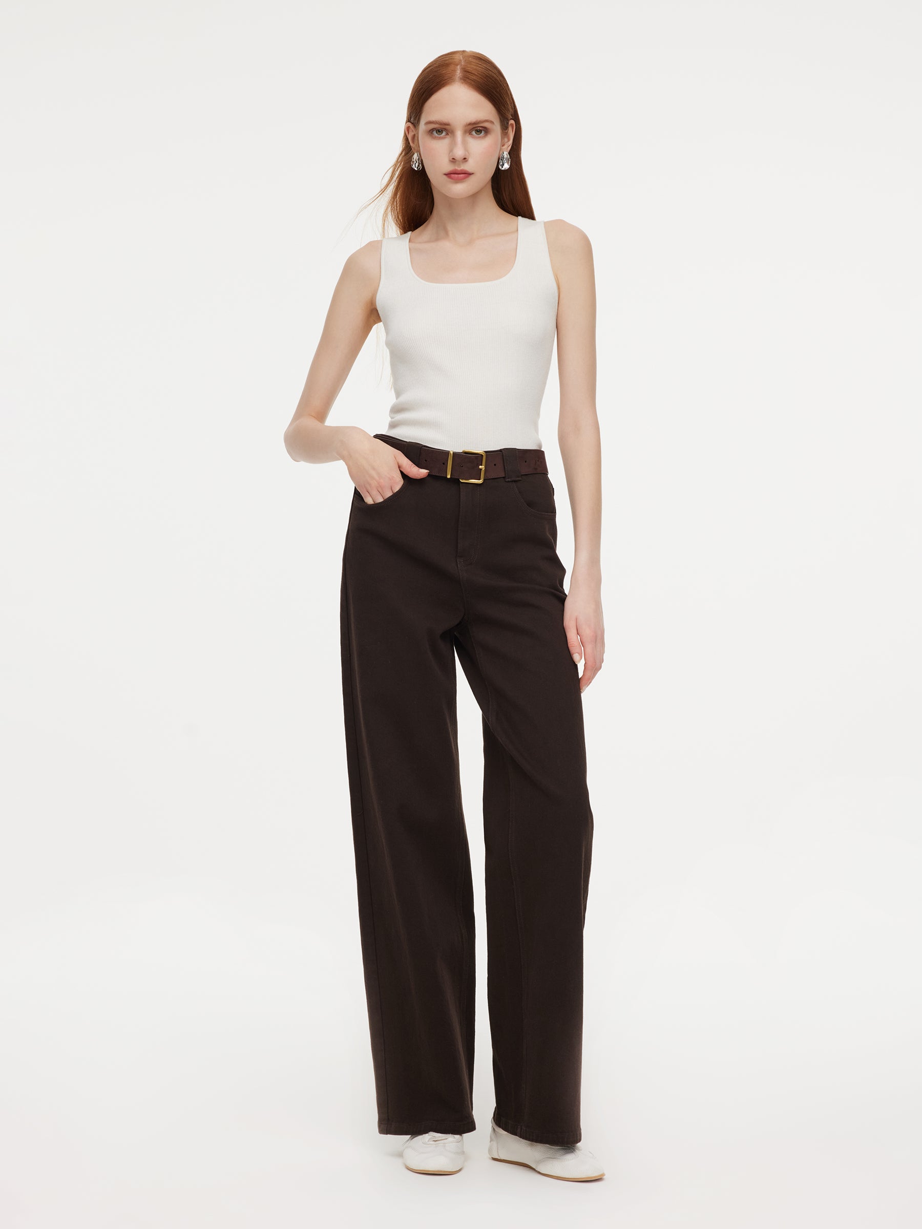Cotton Denim Straight Leg Women Jeans With Belt GOELIA