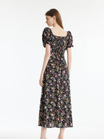 Mulberry Silk Rose Printed Women Maxi Dress GOELIA