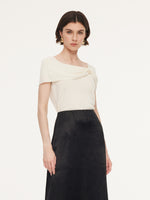 Lyocell Blend Off Shoulder Women Knit Top With Detachable Magnetic Flower GOELIA