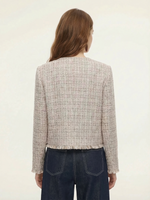 Wool Blend Textured Tweed Frayed Hem Women Jacket GOELIA